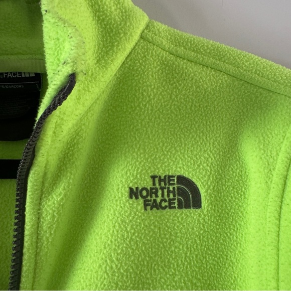 The North Face Neon Green Fleece Jacket Boys Size Large Full Zip Outdoor - Picture 2 of 7